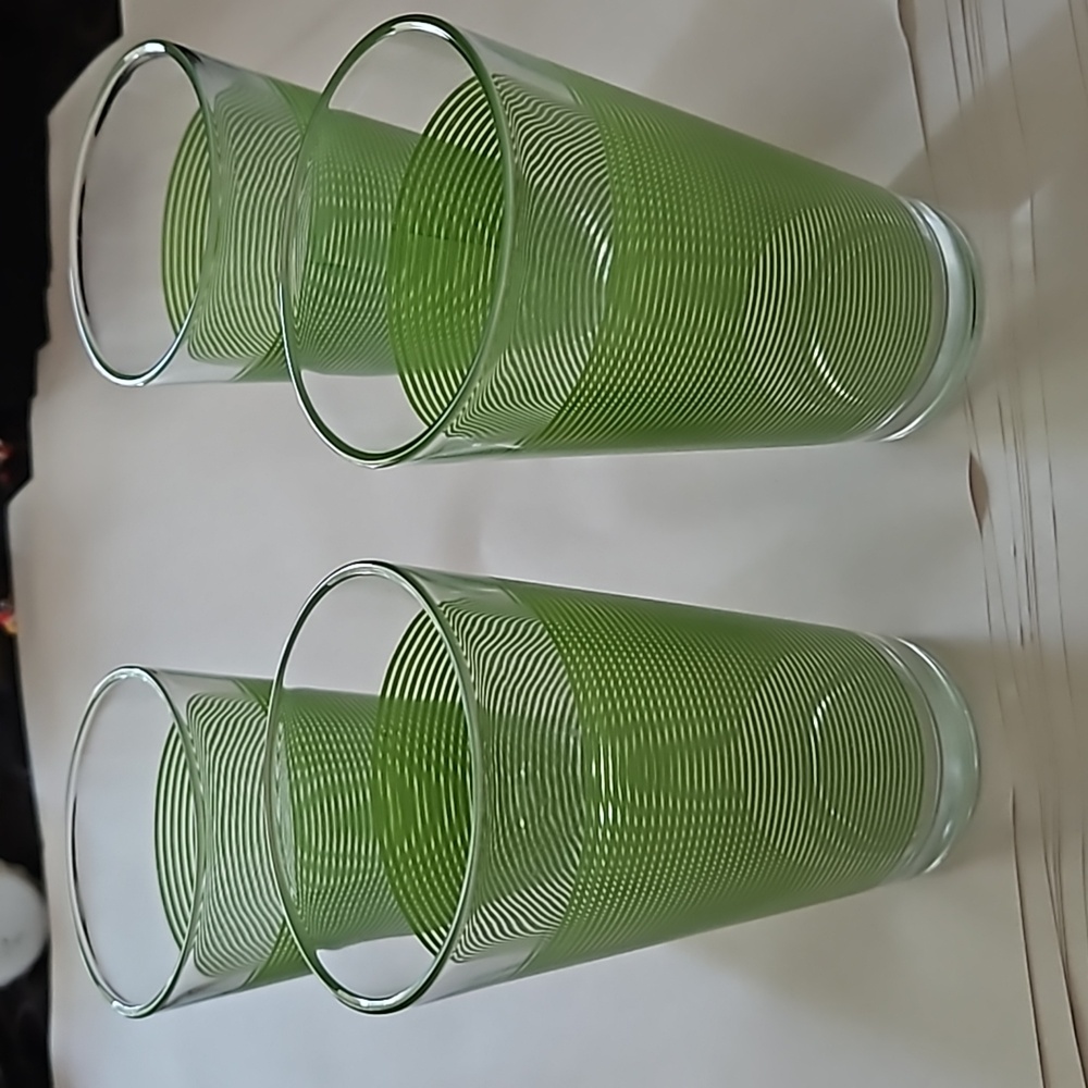Green Striped Set of Four 6" Glasses